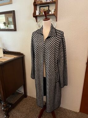Magaschoni Black and White Chevron Knit Cardigan